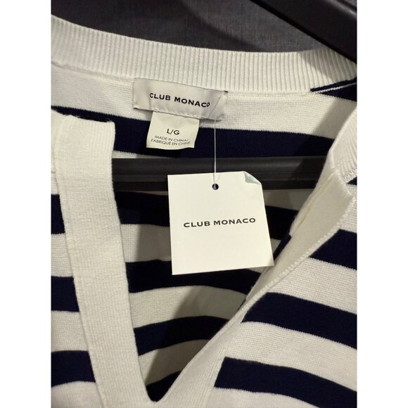 Club Monaco Navy & White Striped Short Sleeve Sweater Large - Picture 4 of 4